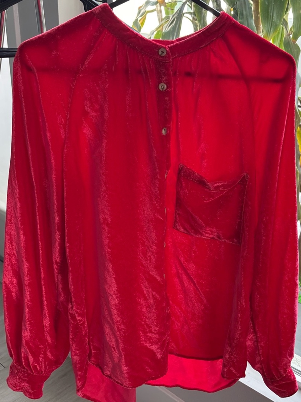 Red Crushed Velvet Button Down